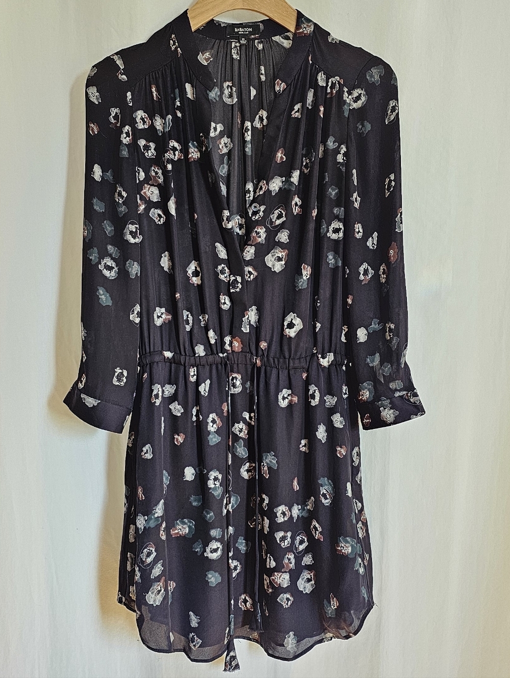 Aritzia Babaton Long Sleeve Silk Bennett Dress - Black & Pattern - Picture 8 of 16